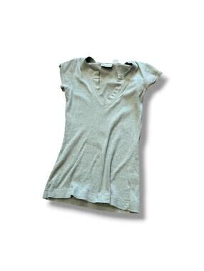 Green Y2K Ribbed V Neck Fitted T-shirt